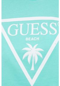 Guess t-shirt bawełniany kolor zielony. Kolor: zielony. Materiał: bawełna. Długość rękawa: krótki rękaw. Długość: krótkie. Wzór: nadruk #2