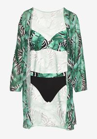 Born2be - Zielone Bikini Biustonosz Majtki Typu Figi i Siateczkowa Narzutka w Liście Folarine. Kolor: zielony #5