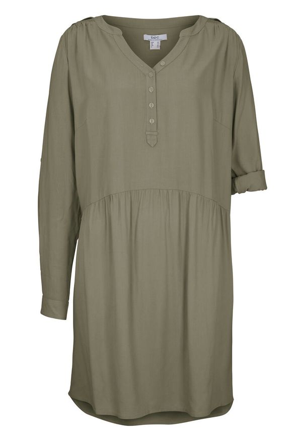 Sukienka koszulowa z wiskozy, długi rękaw bonprix oliwkowy. Kolor: zielony. Materiał: wiskoza. Długość rękawa: długi rękaw. Typ sukienki: koszulowe