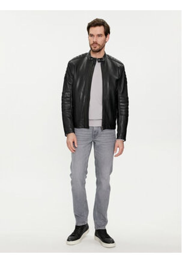 BOSS - Boss Kurtka skórzana Jolur 50504104 Czarny Regular Fit. Kolor: czarny. Materiał: skóra