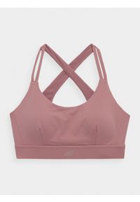 4f - Biustonosz do jogi z niskim wsparciem damski. Kolor: różowy. Materiał: materiał, elastan. Rodzaj stanika: wyciągane miseczki. Sport: joga i pilates #1