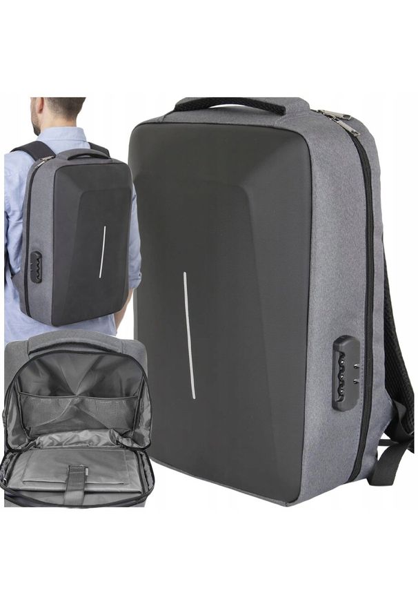 Plecak 4kom.pl Plecak biznesowy antykradzieżowy usztywniany na laptop zamek szyfrowy duży. Styl: biznesowy