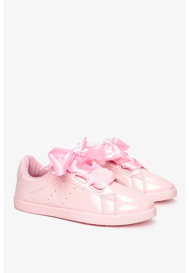 Casu - Różowe buty sportowe lakierowane sznurowane casu am-9103. Kolor: różowy. Materiał: lakier. Styl: sportowy