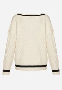 Born2be - Jasnobeżowy Sweter Preppy z Domieszką Kaszmiru Zdobiony Strukturalnym Splotem Lorentie. Okazja: do pracy, na co dzień, na spotkanie biznesowe. Typ kołnierza: dekolt w serek. Kolor: beżowy. Materiał: kaszmir. Wzór: aplikacja, ze splotem. Styl: klasyczny, casual, elegancki, biznesowy #2