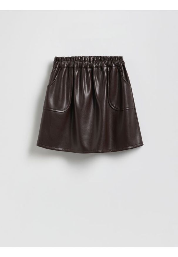 Reserved - Spódnica z imitacji skóry - ciemnobrązowy. Kolor: brązowy. Materiał: skóra