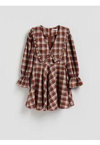 Reserved - Sukienka w kratkę z kołnierzem - burgundowy. Kolor: czerwony. Materiał: tkanina. Wzór: kratka #1