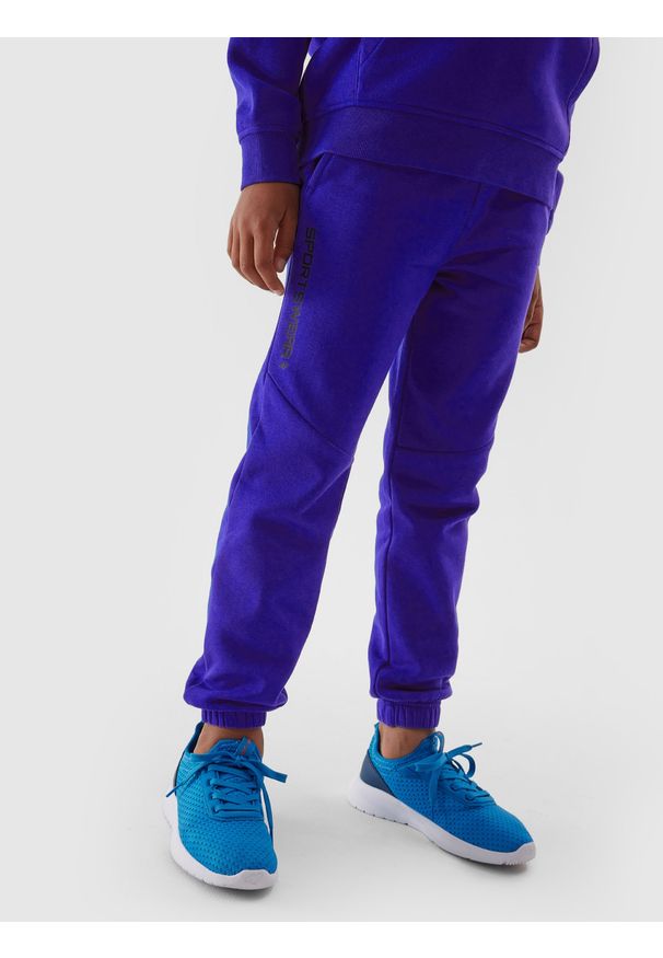 4f - Spodnie dresowe joggery chłopięce. Kolor: niebieski. Materiał: dresówka. Wzór: napisy