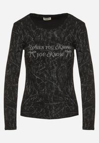 Born2be - Czarna Bluzka Typu Longsleeve z Geometrycznym Wzorem Unila. Okazja: na spotkanie biznesowe, do pracy, na co dzień. Kolor: czarny. Materiał: jeans. Długość rękawa: długi rękaw. Wzór: geometria. Styl: biznesowy, casual #3