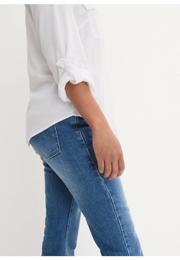 bonprix - Bluzka z wiskozy z dekoltem w serek, długi rękaw. Typ kołnierza: dekolt w serek. Kolor: biały. Materiał: wiskoza. Długość rękawa: długi rękaw. Długość: długie