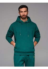 Ombre Clothing - Dresowa bluza unisex z kieszeniami i kapturem – ciemnozielona V17 OU-SNBC-0105 - XL/XXL. Okazja: na co dzień. Typ kołnierza: kaptur. Kolor: zielony. Materiał: dresówka. Wzór: aplikacja. Styl: casual #6