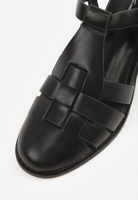 Born2be - Czarne Sandały na Obcasie z Ozdobną Cholewką Amalirei. Okazja: na co dzień. Zapięcie: sprzączka. Kolor: czarny. Materiał: jeans. Obcas: na obcasie. Styl: casual, elegancki, klasyczny. Wysokość obcasa: średni #8