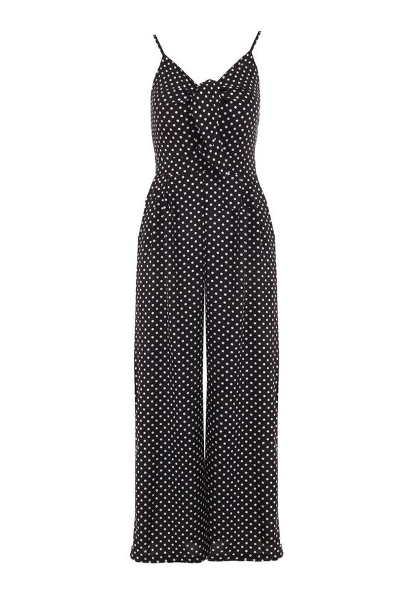 Born2be - Czarny Kombinezon Delessa. Kolor: czarny. Długość rękawa: na ramiączkach. Długość: długie. Wzór: aplikacja, kropki. Styl: elegancki, wizytowy