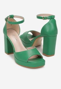 Born2be - Zielone Sandały na Słupku z Kwadratowym Noskiem Madalina. Kolor: zielony. Obcas: na słupku #3