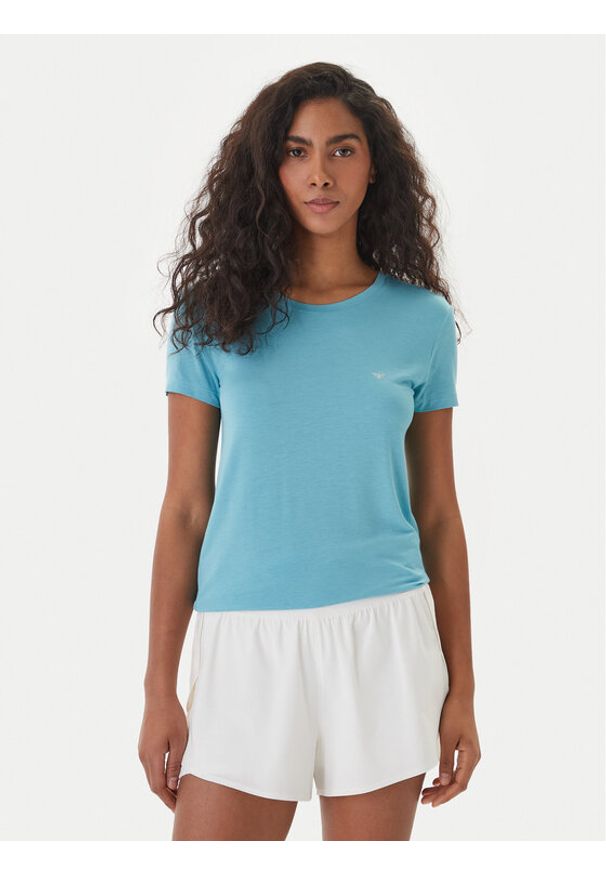 Emporio Armani T-Shirt EW000408 AF19024 U9163 Turkusowy Regular Fit. Kolor: turkusowy. Materiał: bawełna
