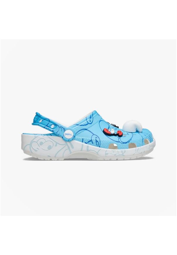 Klapki sandały chodaki damskie Crocs Smurfs Smerfy. Kolor: biały, wielokolorowy. Materiał: materiał. Styl: sportowy