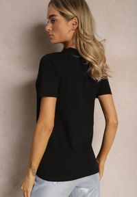 Renee - Czarny T-shirt z Krótkim Rękawem z Gładkiej Bawełny Jaellora. Kolor: czarny. Materiał: bawełna. Długość rękawa: krótki rękaw. Długość: krótkie. Wzór: gładki. Styl: klasyczny, elegancki #2