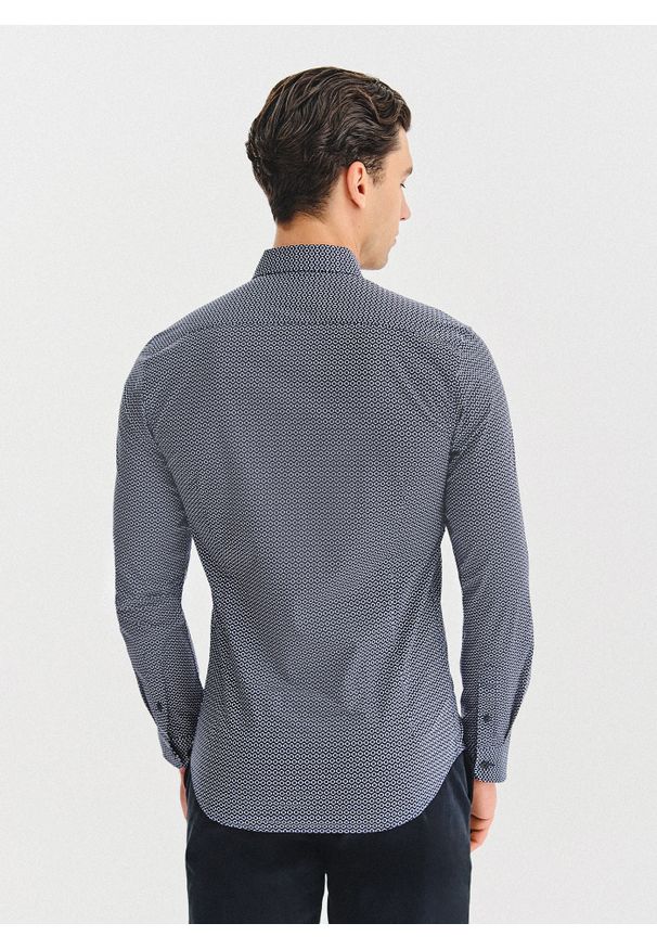Pako Lorente - PAKO LORENTE – Granatowa koszula w kwiaty. Kolor: niebieski. Materiał: bawełna, elastan. Długość rękawa: długi rękaw. Długość: długie. Wzór: kwiaty
