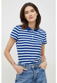 TOMMY HILFIGER - Tommy Hilfiger polo damski kolor niebieski z kołnierzykiem. Typ kołnierza: polo. Kolor: niebieski. Materiał: dzianina. Długość: krótkie #1