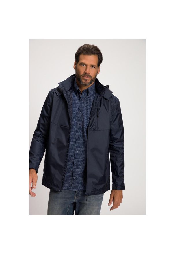 JAY-PI - Męska Kurtka przeciwdeszczowa wodoodporna kaptur zamek. Kolekcja: plus size. Kolor: niebieski. Materiał: poliester, materiał. Sport: turystyka piesza