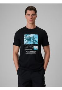 4f - 4F T-shirt regular z nadrukiem męski - czarny S. Okazja: na co dzień. Kolor: czarny. Materiał: materiał, bawełna, dzianina. Wzór: nadruk. Styl: wakacyjny, casual, klasyczny #1