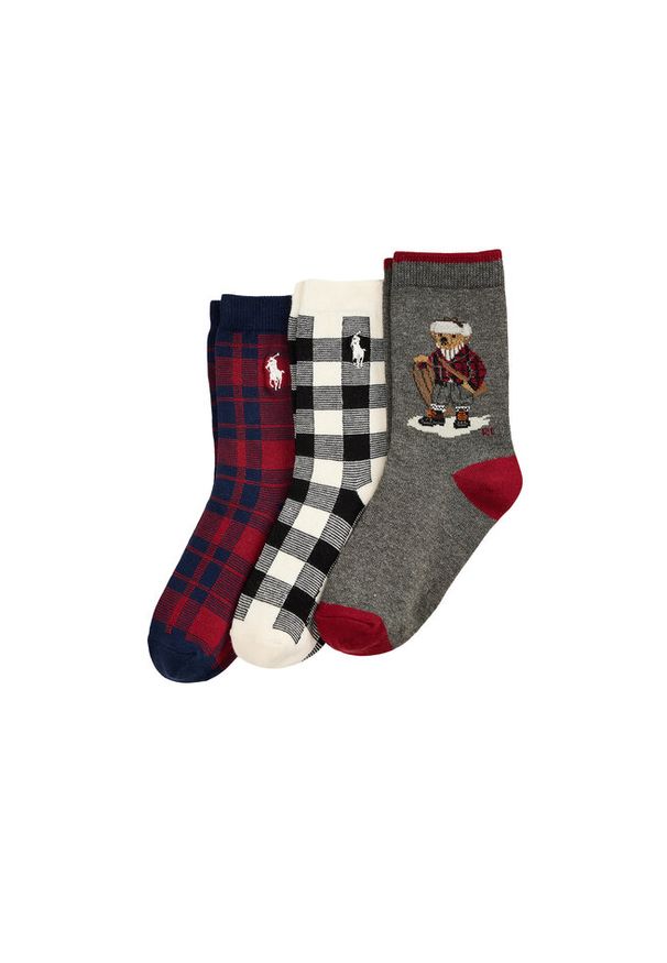 Zestaw 3 par wysokich skarpet dziecięcych Polo Ralph Lauren. Wzór: kolorowy