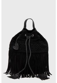 Desigual plecak zamszowy damski kolor czarny mały gładki. Kolor: czarny. Materiał: zamsz. Wzór: gładki