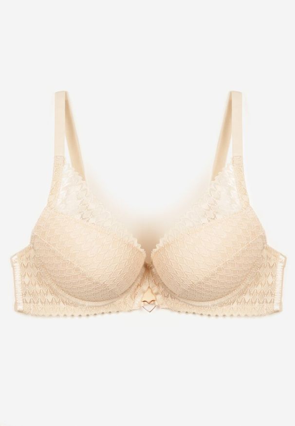 Born2be - Beżowy Biustonosz Typu Push-Up o Gładkim Wykończeniu Nansiala. Kolor: beżowy. Rodzaj stanika: push-up. Wzór: gładki