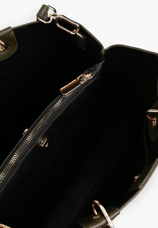 Born2be - Ciemnozielona Dwukomorowa Torebka Typu Shopper Ozdobiona Metalicznymi Aplikacjami Adorrive. Kolor: zielony. Wzór: aplikacja. Dodatki: z aplikacjami. Styl: elegancki