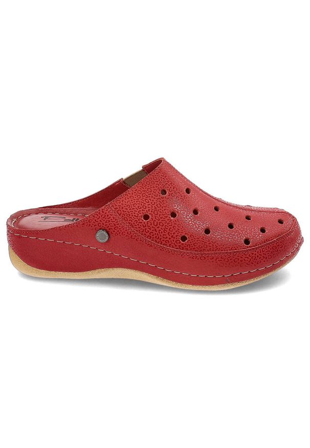 Bordowe Klapki Pollonus Wygodne Skórzane Buty Damskie. Okazja: na co dzień. Kolor: czerwony. Materiał: skóra. Styl: casual, klasyczny