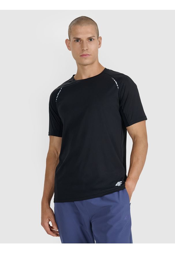 4f - 4F Koszulka do biegania w terenie szybkoschnąca męska - czarna L. Kolor: czarny. Materiał: włókno, syntetyk, materiał. Długość rękawa: raglanowy rękaw. Długość: długie. Wzór: gładki, ze splotem. Sport: fitness