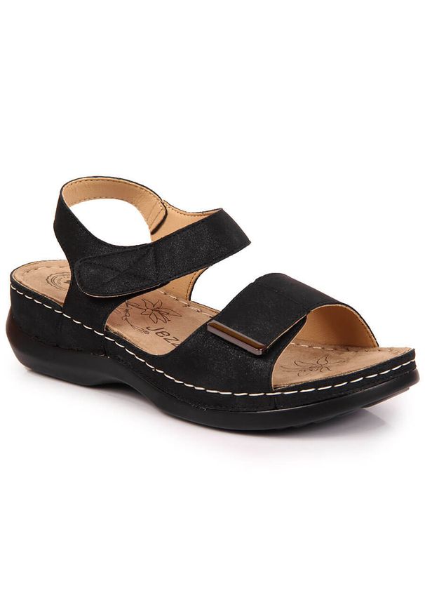 Sandały komfortowe damskie na rzepy czarne eVento 0146. Zapięcie: rzepy. Kolor: czarny. Materiał: skóra ekologiczna