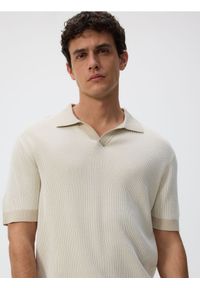 Reserved - Strukturalny sweter polo - beżowy. Typ kołnierza: polo. Kolor: beżowy. Materiał: bawełna, dzianina