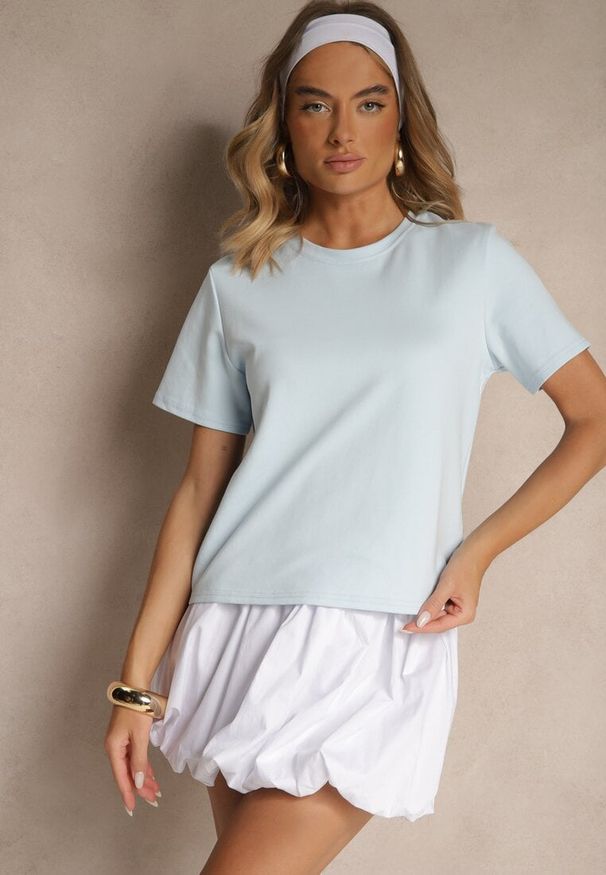 Renee - Niebieski Klasyczny T-shirt z Grubszej Bawełny Tiavone. Okazja: na co dzień. Kolor: niebieski. Materiał: bawełna. Styl: klasyczny