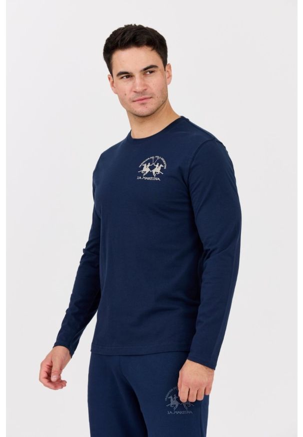La Martina - LA MARTINA Granatowy męski longsleeve JERSEY. Kolor: czarny. Materiał: jersey. Długość rękawa: długi rękaw. Długość: długie