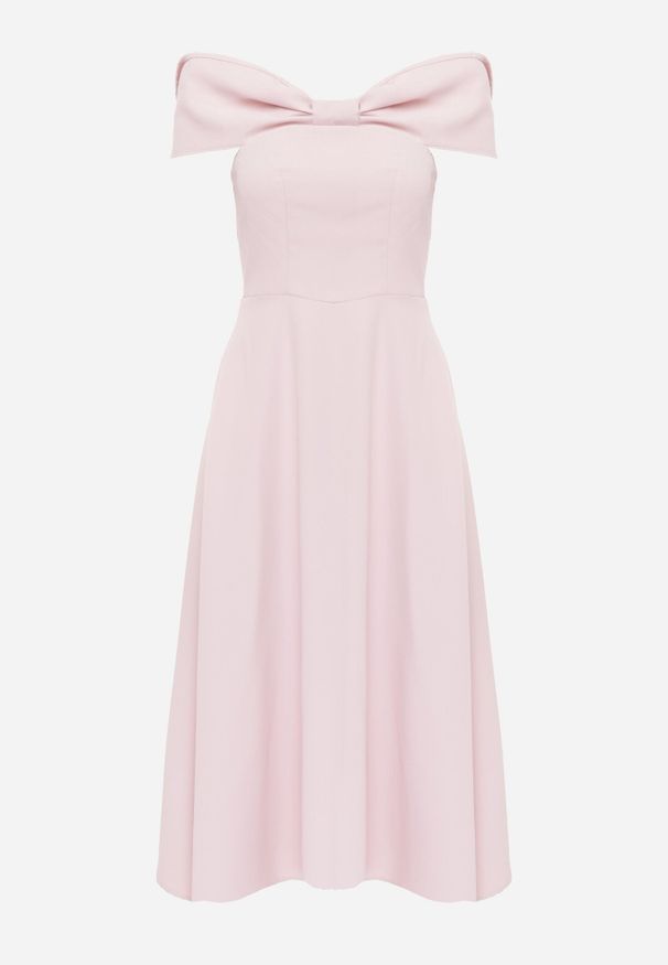 Born2be - Różowa Koktajlowa Sukienka VICES Hiszpanka o Rozkloszowanym Kroju Diolora. Typ kołnierza: dekolt hiszpanka. Kolor: różowy. Materiał: poliester. Typ sukienki: rozkloszowane. Styl: wizytowy