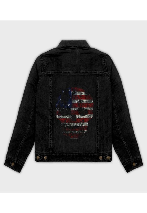 MegaKoszulki - Kurtka jeansowa damska American skull. Materiał: jeans. Wzór: nadruk. Sezon: wiosna. Styl: klasyczny