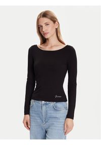 Guess Bluzka W5BP46 KCYV2 Czarny Slim Fit. Kolor: czarny. Materiał: wiskoza