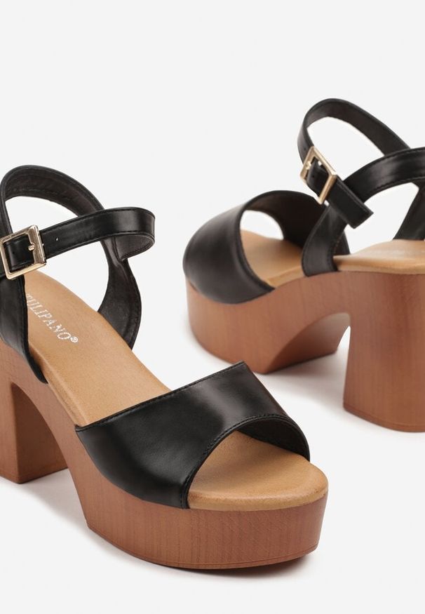 Born2be - Czarne Klasyczne Sandały na Platformie i Obcasie Marinils. Zapięcie: sprzączka. Kolor: czarny. Materiał: jeans. Wzór: aplikacja. Obcas: na obcasie. Styl: klasyczny. Wysokość obcasa: średni