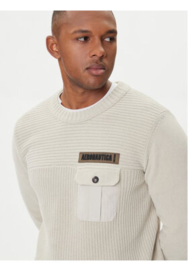 Aeronautica Militare Sweter 252MA1573UL00539 Beżowy Regular Fit. Kolor: beżowy. Materiał: bawełna