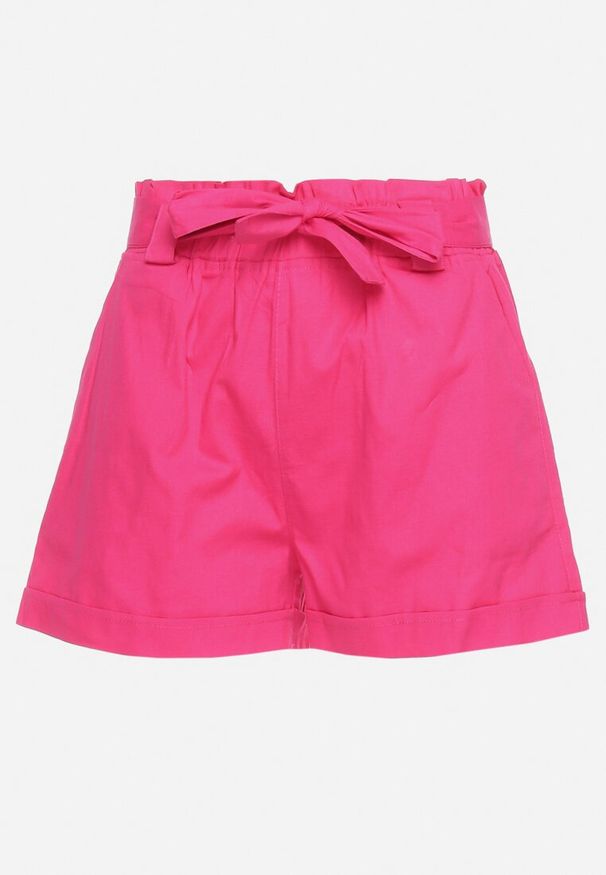 Born2be - Fuksjowe Szorty z Gumką w Pasie i Materiałowym Paskiem Filalilena. Okazja: na co dzień, na spacer. Kolor: różowy. Materiał: materiał. Sezon: lato. Styl: elegancki, casual