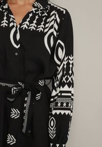 Born2be - Czarna Sukienka Koszulowa w Etno Wzór z Paskiem Avierira. Okazja: na co dzień. Kolor: czarny. Materiał: wiskoza, materiał. Typ sukienki: koszulowe. Styl: etno #4