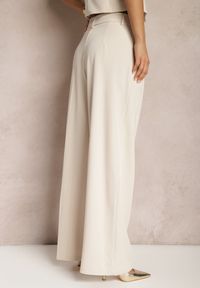 Renee - Beżowe Eleganckie Spodnie Garniturowe z Wysokim Stanem Lainiva. Okazja: na imprezę. Stan: podwyższony. Kolor: beżowy. Styl: elegancki