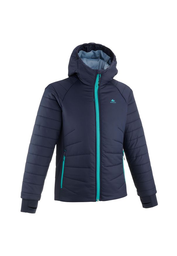 quechua - Kurtka turystyczna zimowa dla dzieci Quechua hybrydowa. Kolor: szary, niebieski, wielokolorowy. Materiał: tkanina, puch, materiał. Sezon: zima. Styl: sportowy