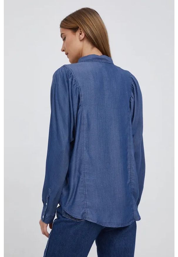 Lee - LEE VOLUME SLEEVE SHIRT DAMSKA KOSZULA Z DŁUGIM RĘKAWEM BRIGHT NAVY L45BTSC 112144041. Długość rękawa: długi rękaw. Długość: długie