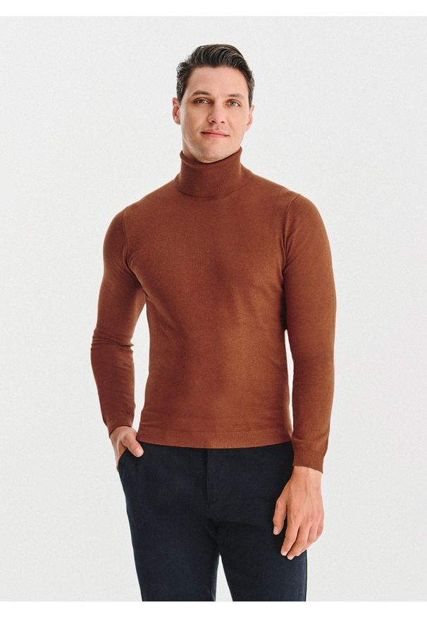 Pako Lorente - PAKO LORENTE - Golf męski w rudym kolorze. Typ kołnierza: golf. Kolor: szary, niebieski, brązowy. Materiał: nylon, wiskoza. Sezon: jesień