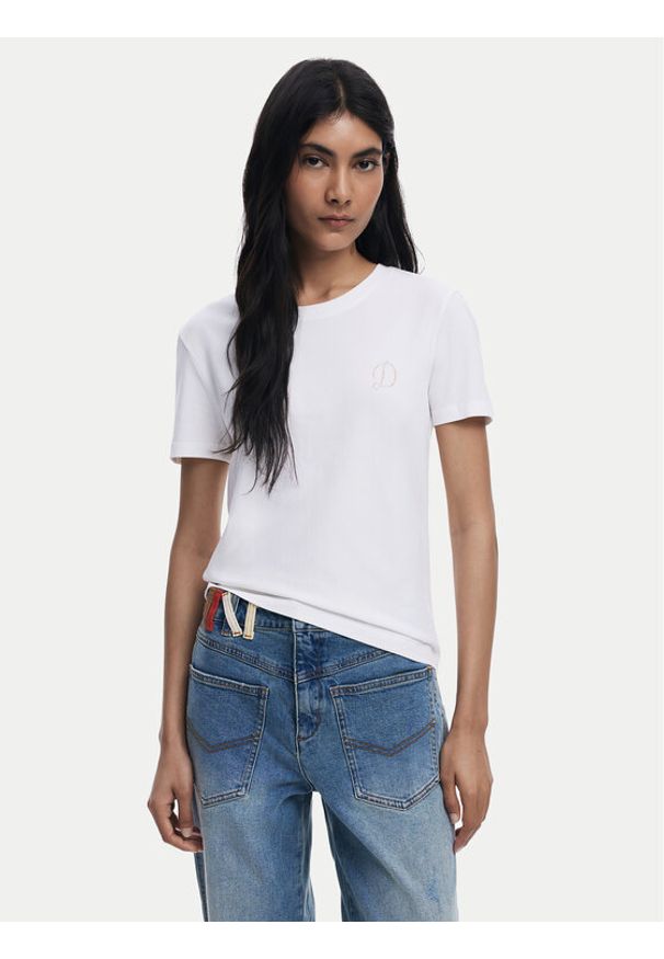 Desigual T-Shirt Amber 25WWTK07 Biały Regular Fit. Kolor: biały. Materiał: bawełna