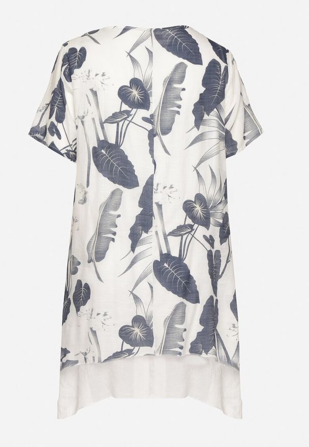 Born2be - Granatowo-Biała Sukienka w Kwiaty z Bawełnianą Podszewką Mailionis. Okazja: na co dzień. Kolor: niebieski. Materiał: bawełna. Wzór: kwiaty. Sezon: lato. Styl: casual, elegancki