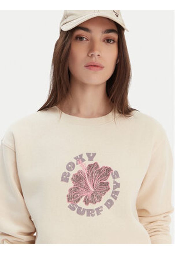 Roxy Bluza Surf Stoked Crew Brushed Vint ERJFT05018 Écru Regular Fit. Kolor: kremowy. Materiał: bawełna