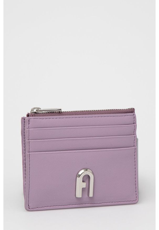 Furla etui na karty skórzane damski kolor fioletowy. Kolor: fioletowy. Materiał: skóra. Wzór: gładki