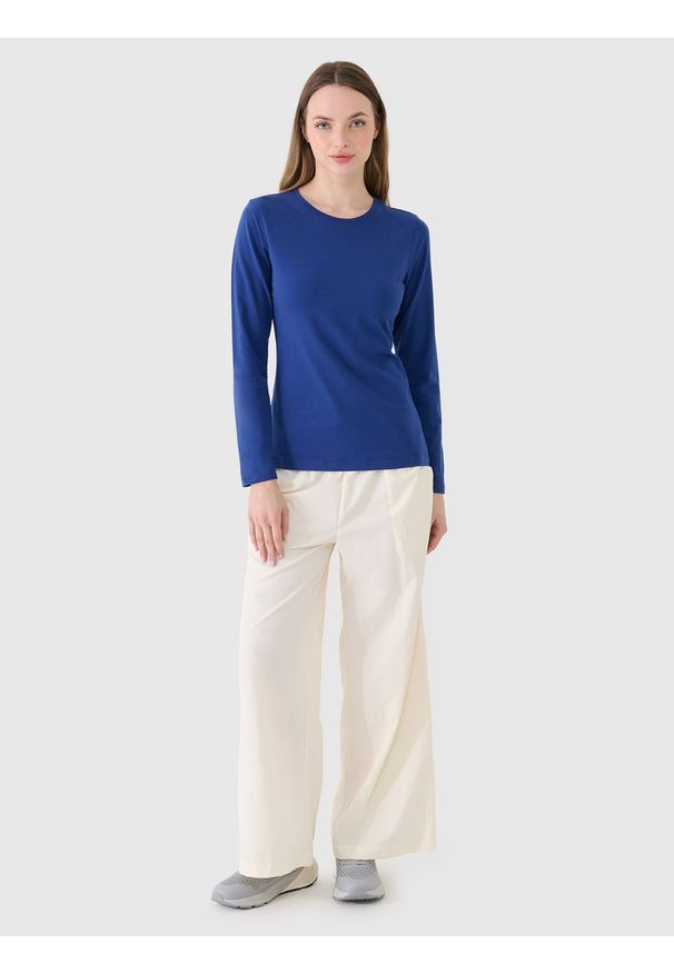 4f - 4F Longsleeve slim gładki damski - granatowy XS. Okazja: na co dzień. Kolor: niebieski. Materiał: jersey, elastan, dzianina, bawełna, materiał. Długość rękawa: długi rękaw. Długość: długie. Wzór: gładki. Styl: sportowy, casual
